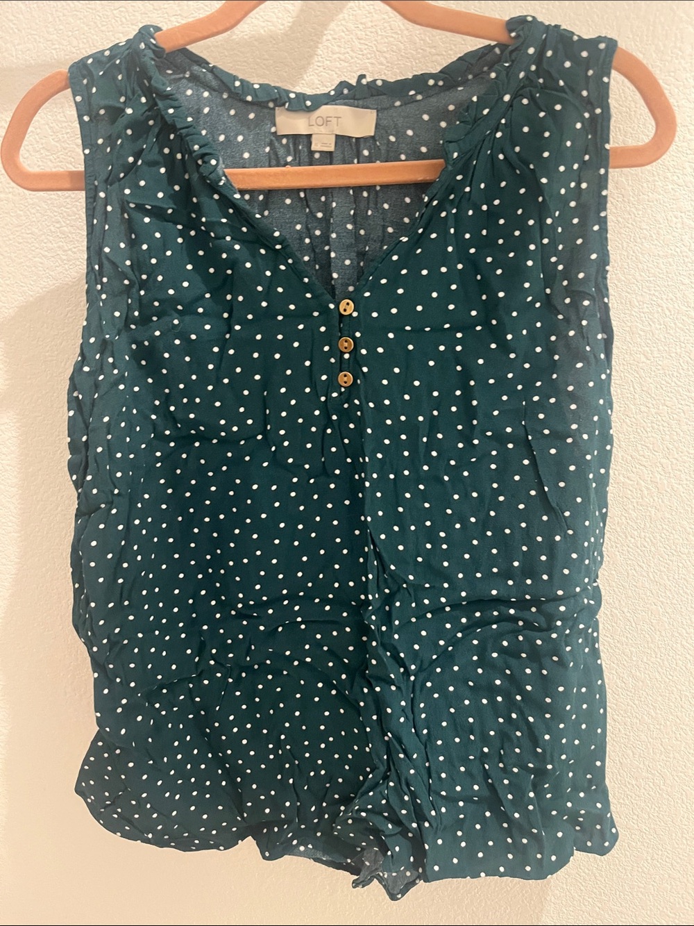 LOFT Teal Green Polka Dot Sleeveless Top XL